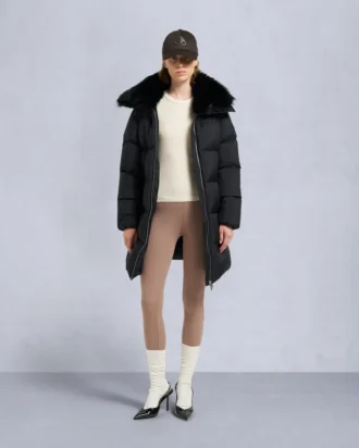 Belle Dune Long Shearling Trim Puffer