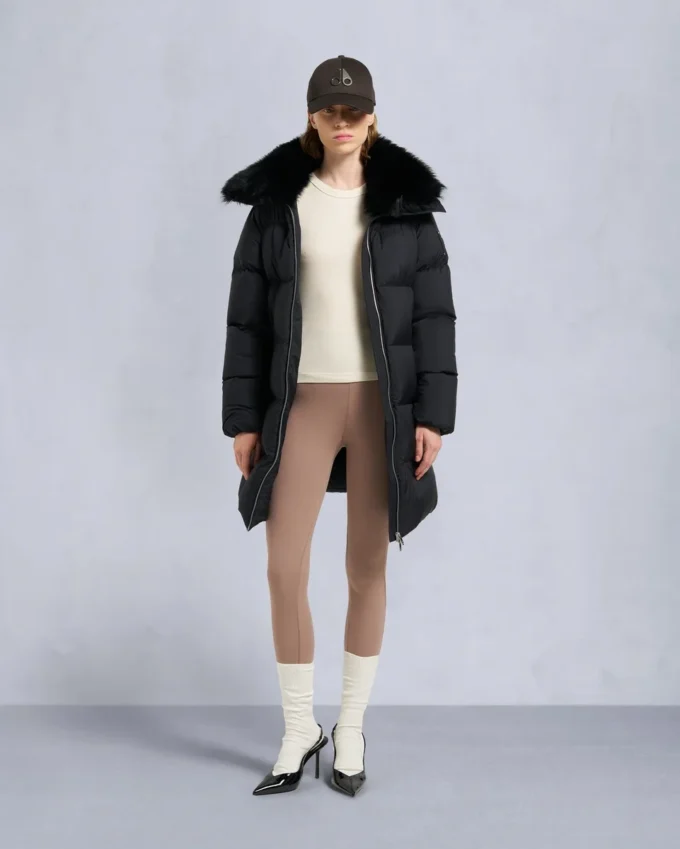 Belle Dune Long Shearling Trim Puffer