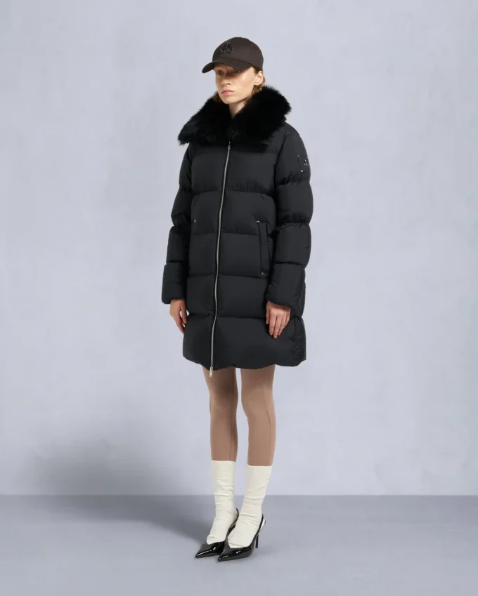 Belle Dune Long Shearling Trim Puffer