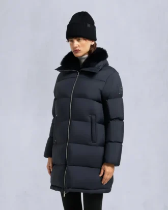 Belle Dune Long Shearling Trim Puffer