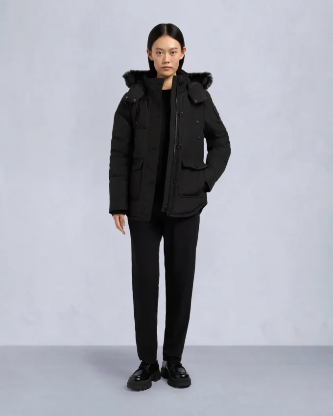 Onyx Anguille Shearling Trim Jacket